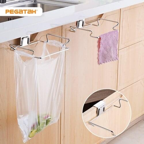 Cabinet door garbage bag rack kitchen garbage rack stainless steel closet garbage storage rack