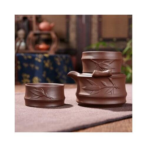 Outdoor Camp Portable Quick Cup Chinese Traditional Ceramic Yixing Purple Clay 1 Teapot 2Cups with