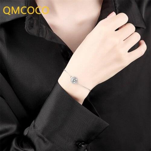 QMCOCO New Style Circle Simple Classic Zircon Bracelet 925 Silver Hand Jewelry Accessories For Fashion Women Fine Jewelry Gifts