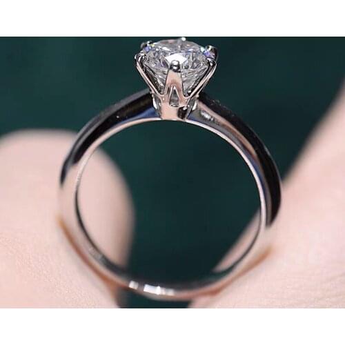 With Certificate Luxury Original 18K White Gold Rings Solitaire 1.0ct Lab Diamond Wedding Band Christmas Gift Silver 925 Jewelry