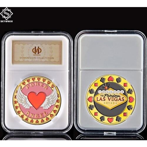 USA Welcome To Nevada Las Vegas Angel Casino Souvenir Lucky Token Gold Coin W/ Acrylic Display