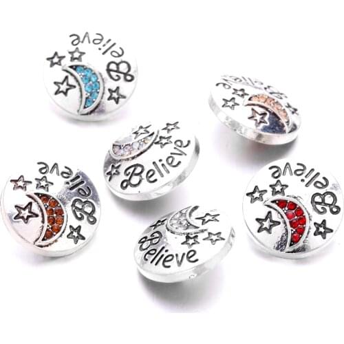 Snap Jewelry Star Moon Believe Rhiestone 18mm Ginger Snap Button DIY Bracelet Necklace Jewelry Making ACC for Women Wholesale