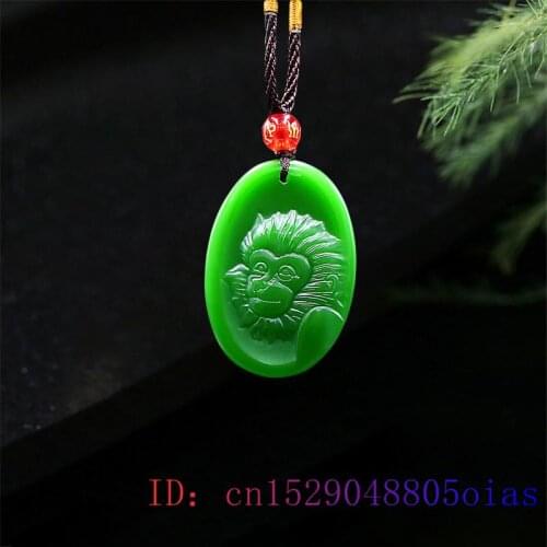Green Jade Monkey Pendant Carved Fashion Jewelry Jadeite Chinese Necklace Charm Men Gifts Amulet Natural