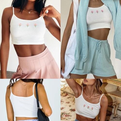 2021 Fashion White Tank Tops Womens Summer Sleeveless Knitted Sexy Vest Fashion Print Cropped Tops Ladies Shirts Harajuku