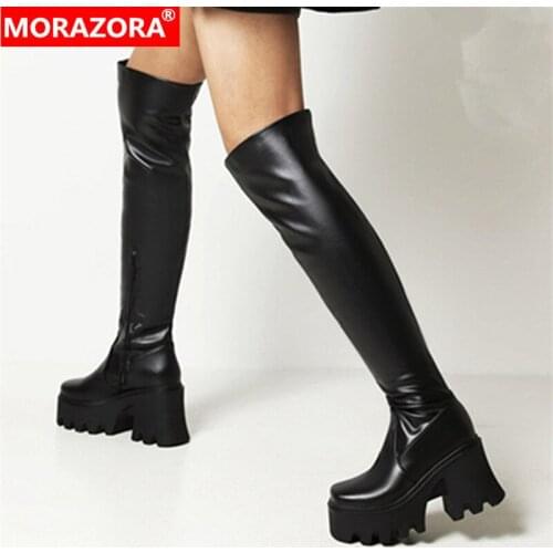MORAZORA 2022 Hot Sale Over The Knee Boots Women High Heels Platform Shoes Slim Sexy Nightclub Shoes Women Long Boots Black