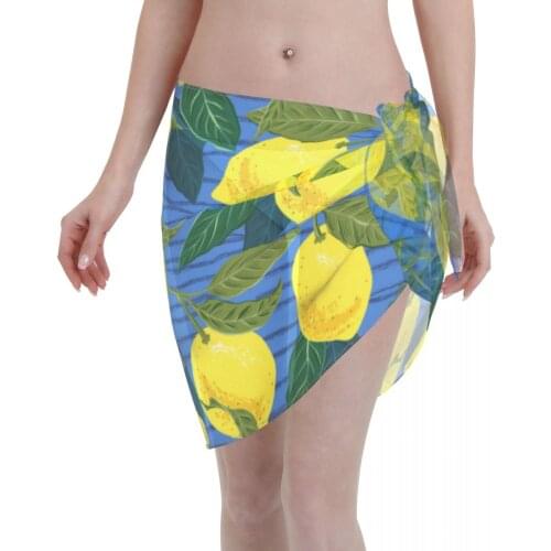 Women Beach Bikini Cover Up Citrus Lemons Wrap Skirt Sarong Scarf Beachwear Bathing Suit Beachwear Swimsuits