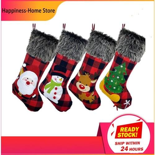 1Pcs New Christmas Stocking Santa Claus snowman Elk Type Xmas Socks Candy Bag Christmas Tree Hanging Decor Fireplace Decorations