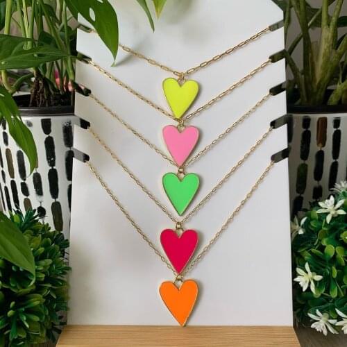 10PCS, Fashion Color Heart Dainty Necklace Gold Color Chain Choker Necklace For Women Enameled Pendant Jewelry Accessories