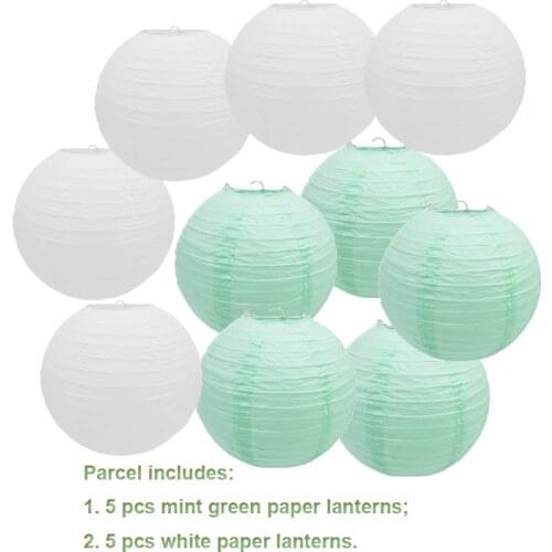 5 pieces white+5 pieces mint green round paper lanterns wedding baby shower girls' party paper hanging decor favor