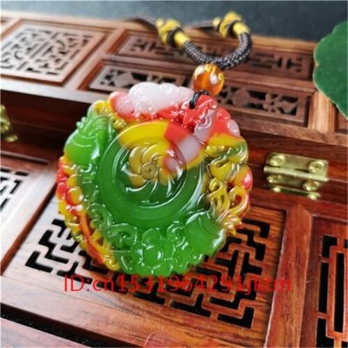 Amulet Men Bat Carved Natural Jewelry Color Necklace Hand Charm Pendant Chinese Fashion Flower Jade for Jadeite Gifts Women