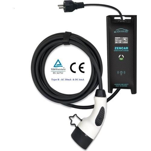 TUV IEC 62752 Type B Zencar 16A 3.5KW EV portable charger with Type 2 shuko