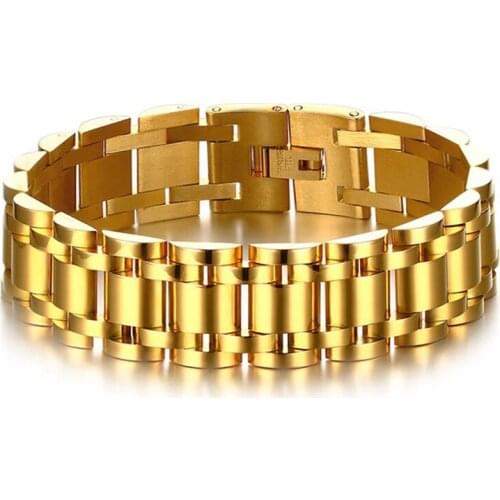 New fashion charm Hip Hop Gold Silver Color Stainless Steel Watch Band Link Chain Bracelets for Men Jewelry giftsDrop Shipping