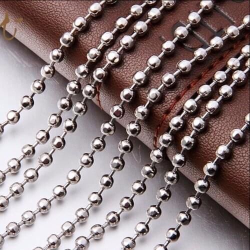 On Sale 10/20/50/100 Meter Bag Stainless Steel Silver Color 1.5/2/2.4/3mm Wide Long Beads Chain Necklace Fit Pendant Wholesale