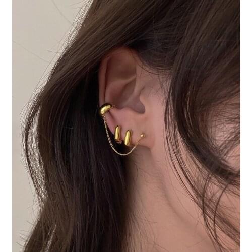 CHUANGU 2 Designs Gold Color U Shape Thin Chain Earrings Chunky Circle Geometric Earrings for Women Minimalist Hoop Earrings