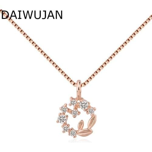 DAIWUJAN Korean Rose Gold Daisy Pendant Necklace Exquisite 925 Silver Flower Womens Necklaces Engagement Wedding Jewelry Gift