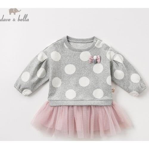 DBM10845 dave bella autumn baby girls princess cute bow dots dress children fashion party dress kids infant lolita clothes