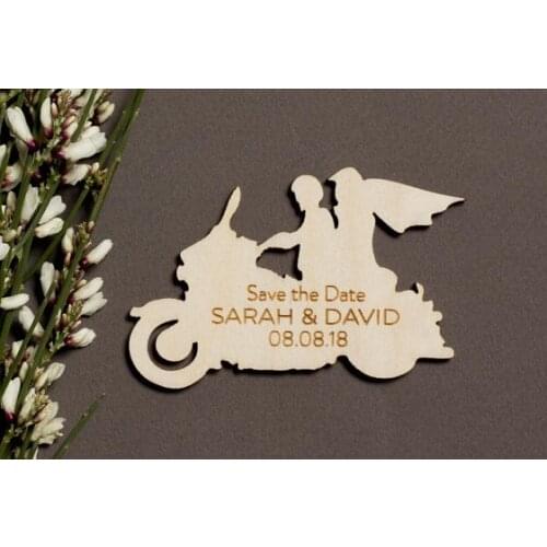 Personalize names Motorcycle engraved Wedding wooden Save the Date Magnets bridal shower party favors company gifts invitations