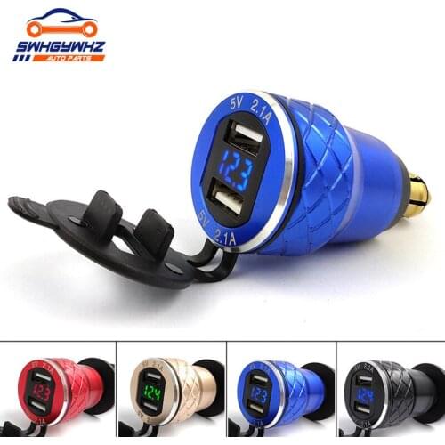 Aluminum Alloy Metal Shell Motorcycle Dual USB Charger 12-24v 4.2A Voltmeter for BMW Motorcycle Socket Red Blue Green