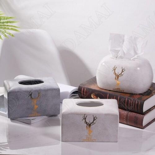 European Ceramic Tissue Box Fawn Decorative Thin Paper Holder Dining Table Desktop Napkin Organizer Home Decoration Modern