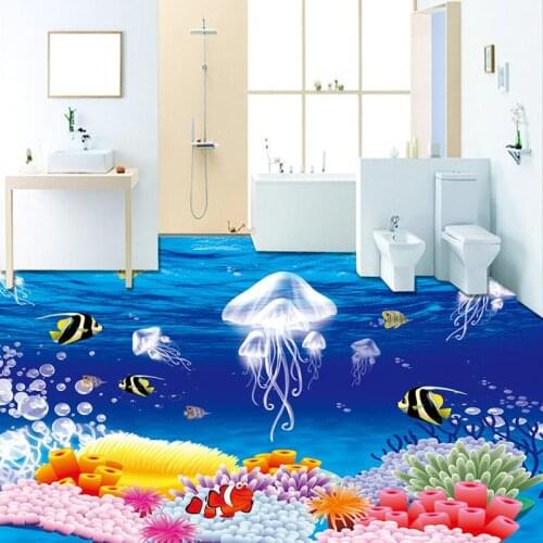 Custom 3D Exfoliator Floor Mural Wallpaper Blue Ocean Underwater Jellyfish Pants Photo Floor Sticker PVC Self Adhesive Removable