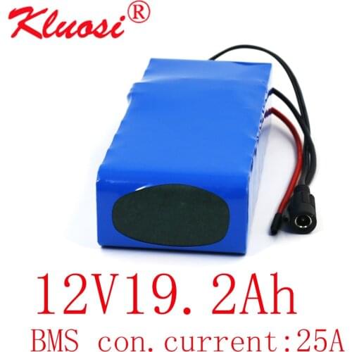 KLUOSI 12V 19.2Ah 20Ah 3S6P Large Capacity 12.6V Lithium Battery Pack with 25A BMS LED Lamp Light Backup Power Electrical Tool