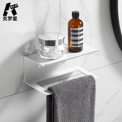 KLX Space Aluminum Double-Layer Shelf Bathroom Perforated Thicken Towel Shelf Kitchen Hotel Storage Supplies Home Accessories