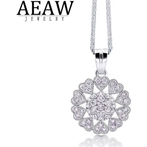 AEAW 18k White Gold Plated Silver Round DEF Color Moissanite Pendant Tiny Size Test Positive Best Gift