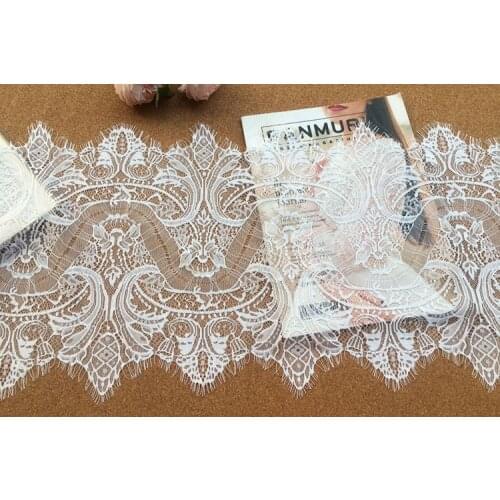 3meters/ lot Eyelash Lace Fabric 33cm DIY Decorative High Quality Soft Off Nylon Eyelash Lace Trim Wedding Dress Fabric