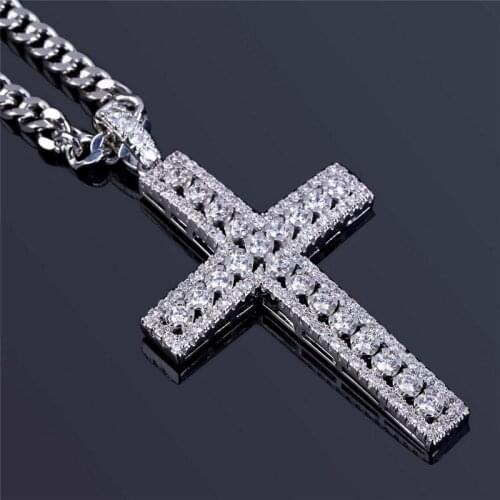 Hip Hop Icel Out Bling Cubic Micro-inlaid Zircon Cross Pendant & Necklace For Men Jewelry Dropshipping