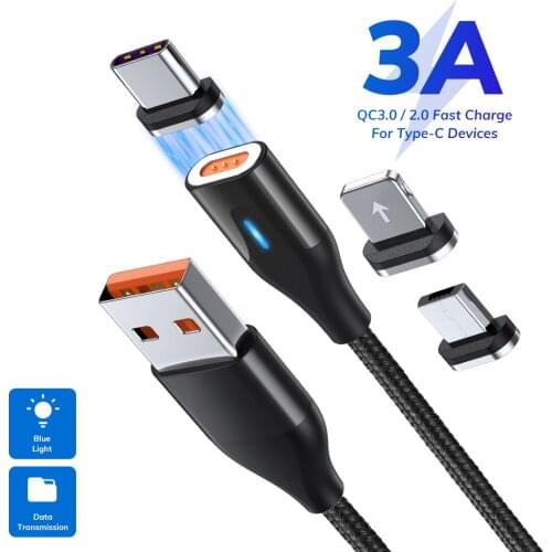 Magnetic Charge Cable For iPhone Samsung 3A Fast Charging Micro USB Cable Cord LED Magnet Charger USB Type C Mobile Phone Cables