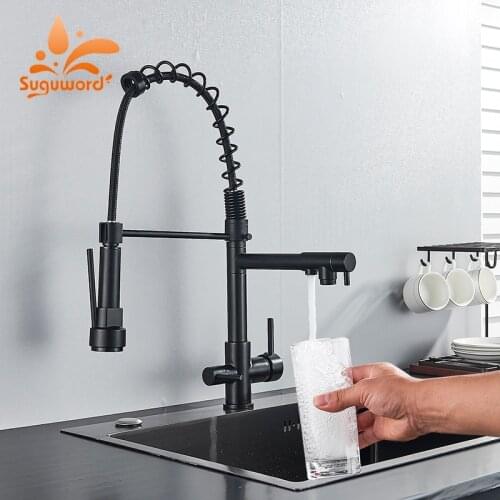 Suguword Matte Black Pure Drinking Water Kitchen Faucet Pull Out Spray Purified Water Hot and Cold Water Mixer Purification Tap