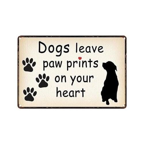 Metal Tin Sign dog leaves paw prints on your heart Decor Bar Pub Home Vintage
