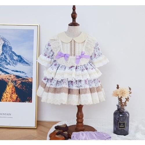 Miayii Baby Clothing Spanish Vintage Ball Gown Lace Print Short Sleeve Birthday Easter Princess Lolita Dresses For Girl A427