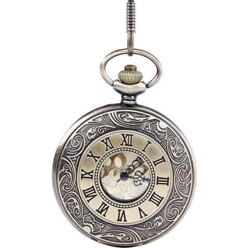 Men Vintage Pocket Watch Retro Antique Watches with Chain Necklace Roman Steampunk Gift for Him Anniversary PT8751