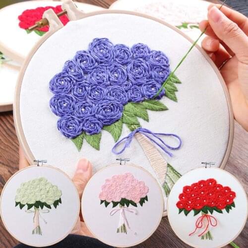 DIY Embroidery Kit Flower Printed Handmade Needlework Cross Stitch Set Sewing Art Wall Painting Bouquet Wedding Gift Home Decor