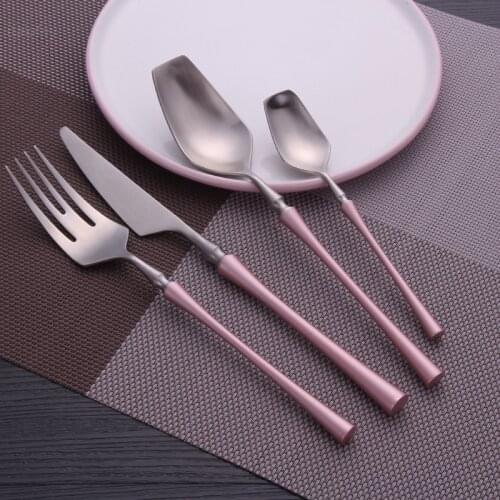 Cutlery Set Pink Silver Stainless Steel Tableware Dinner Fork Spoon Knife Matte Flatware Silverware for Restaurant Dinnerware