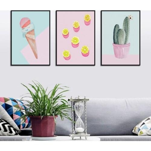 Wall Art Pink Cactus Ice Cream Posters And Prints Still Life Canvas Painting Home Decor Painting On The Wall For Living Room