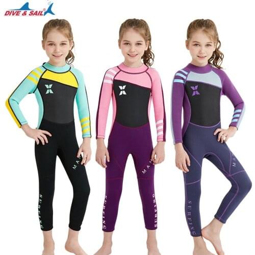 2.5MM Neoprene Wetsuits Kids Swimwears Diving Suits Long Sleeves Girls Surfing Children Rash Guards Snorkel One Pieces
