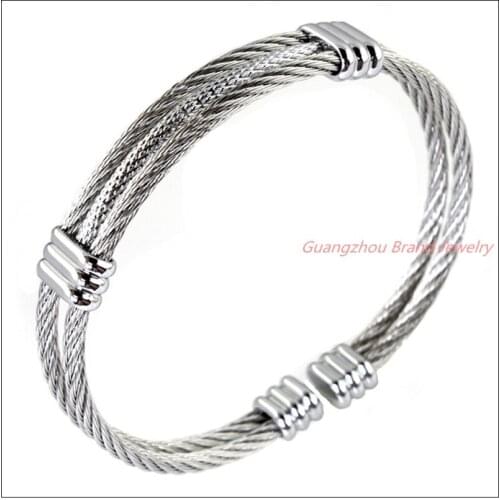 Charming New 316L Stainless Steel Silver Color Wire Cable Twisty Chain Mens Womens Bracelet Bangle High Quality Lowest Price