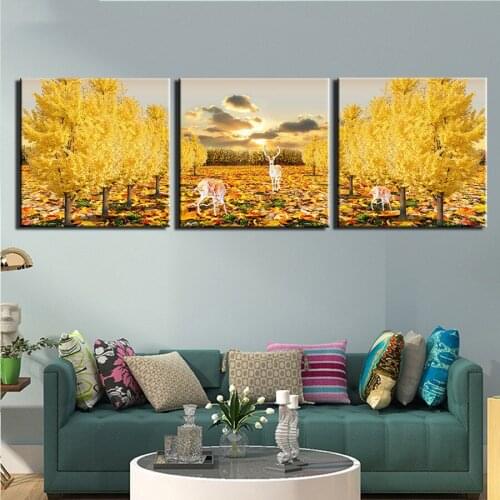 Autumn Tree Deer diamond mosaic full round square 5d diy diamond painting 3pcs diamond embroidery rhinestone triptych