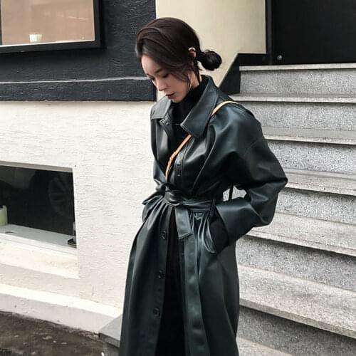 HStar Autumn Jacket Women Faux Leather Jacket Women Clothes 2019 Long Trench Coat Female Streetwear Windbreaker