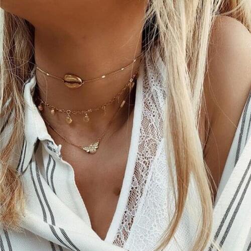 2020 Fashion Women Necklace for Women Long Scallop Bee Shell Multilayer Female Necklace Jewelry Layered Women Necklace