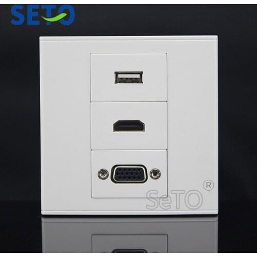 SeTo 86 Type Single 2.0 HDMI + USB + VGA Assorted Panel Wall Plate Socket Keystone Faceplate
