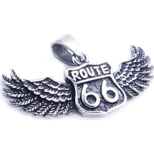 1pc Support Dropship Flying Wings Route 66 Pendant 316L Stainless Steel Jewelry USA Style Pendant