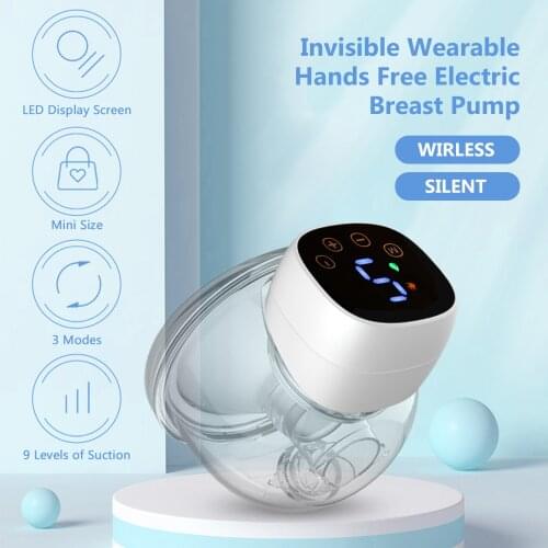 Wearable Hands Free Electric Breast Pump Invisible Silent Breast Pump 3 Modes 9 Levels Suction 180ml Milk Collector 24mm Flange