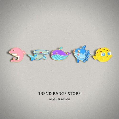 Lovely Sea Fish Dolphin Seahorse Octopus Enamel Pins Bag Pin Badges for Girls Kids