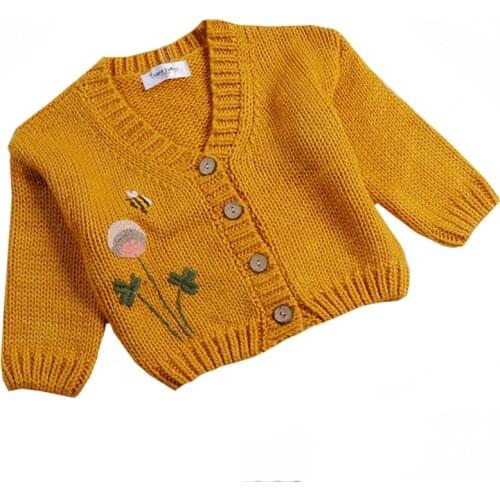 Autumn Winter Kids Cardigan Sweaters Baby Girl V-neck Embroidery Sweater Coat 1-8Yrs Baby Girl Knitting Jacket Coat