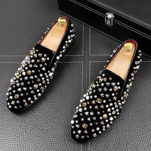 British style mens fashion punk nightclub dresses soft leather shoes slip on rivets shoe breathable summer loafers chaussures