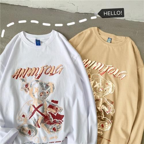 2021 New Hoodie Bear print Women Harajuku Cute Autumn Winter Kawaii Sweatshirt Hoody Female Aesthetic top Oversized fashion tee