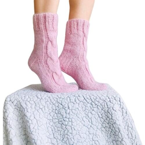 Women Solid Knitted Socks Anti-slip Warm Fleece Low-cut Socks Winter Thick Ankle Socks Pinl/Gray/White One Size